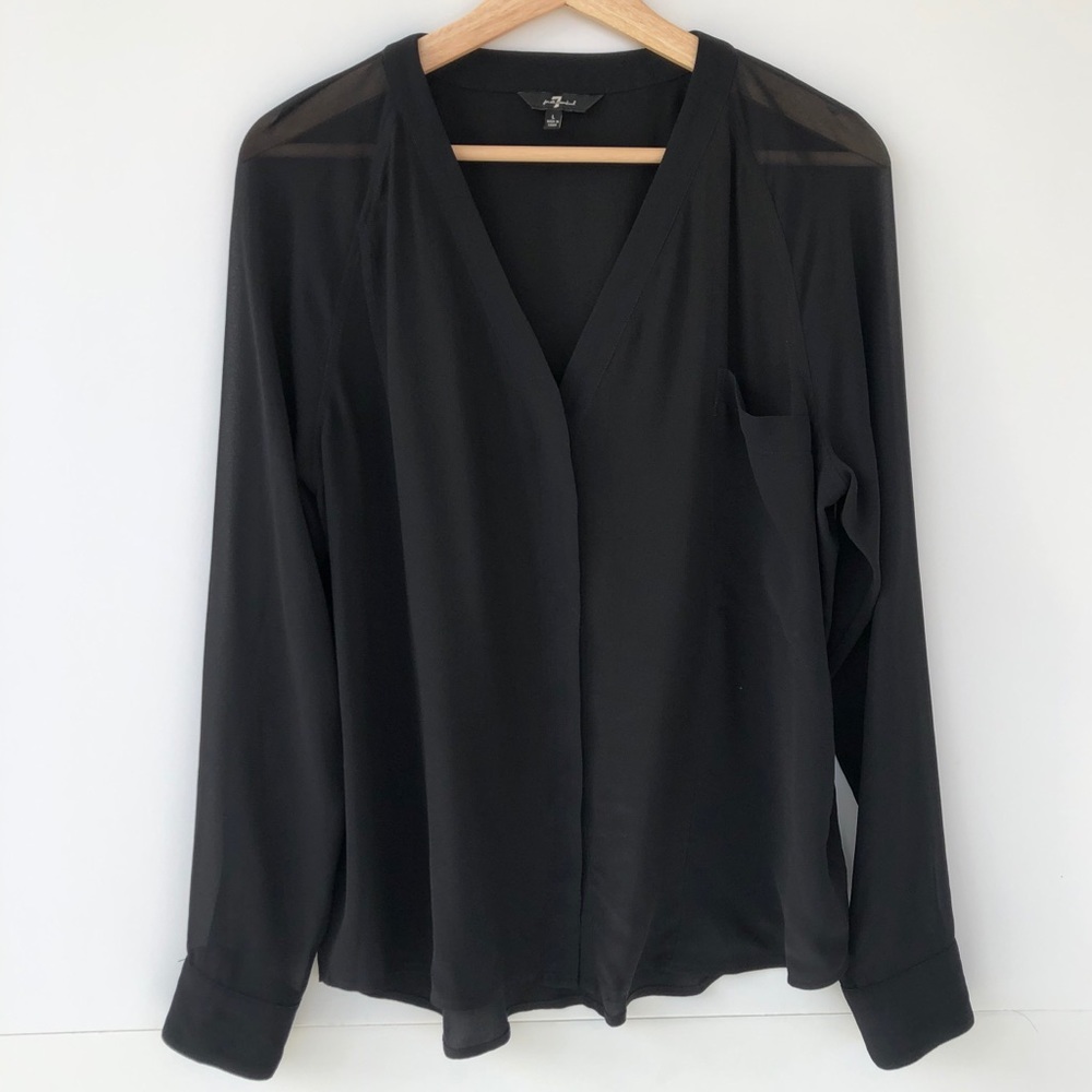 7 For All Mankind Black Silk Button Down Blouse